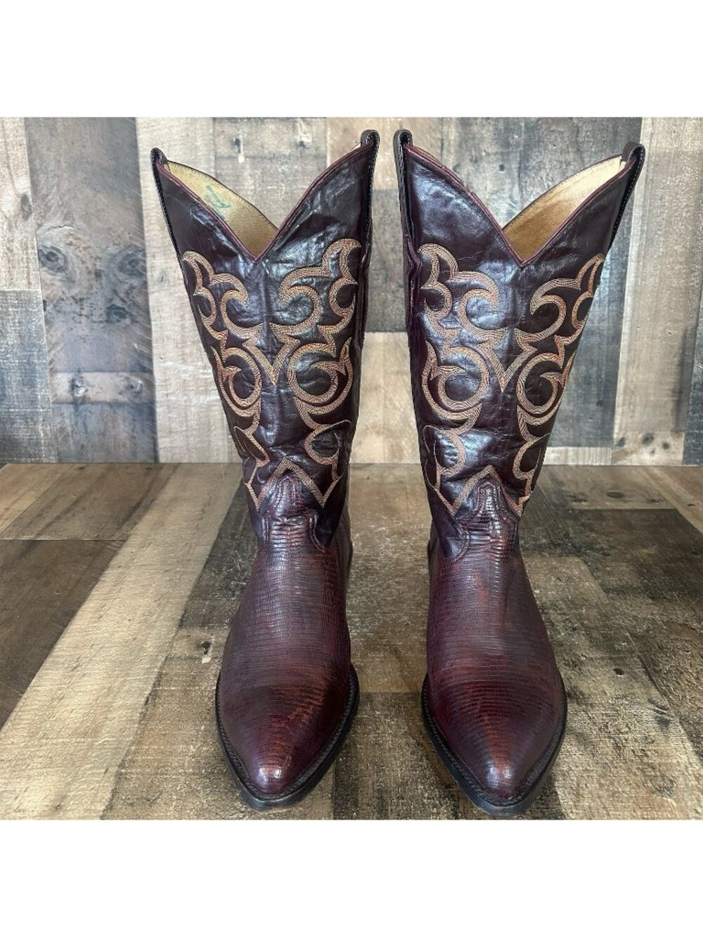 Los Altos Vintage Teju Lizard Burgundy Western Cowboy Boots Mens 10 EE